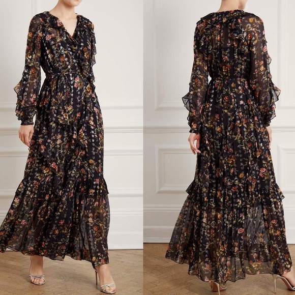 Needle & Thread Dresses & Skirts - Needle & Thread Garland Petal Wrap Gown- Graphite